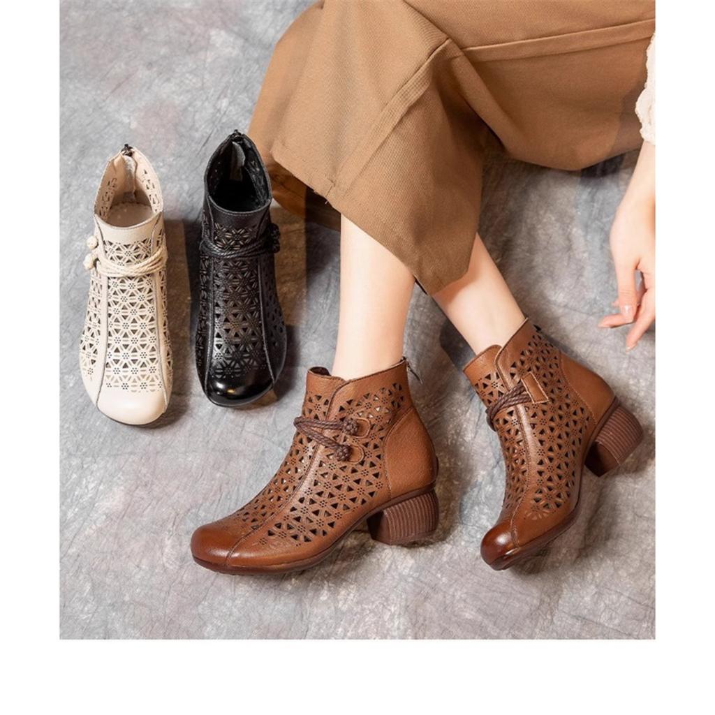 Hollow Out, Thick Heel, Short Boots, Martin Boots, High Heels, Round Toe Shoes, Cool Boots, Thick Heel Sandals