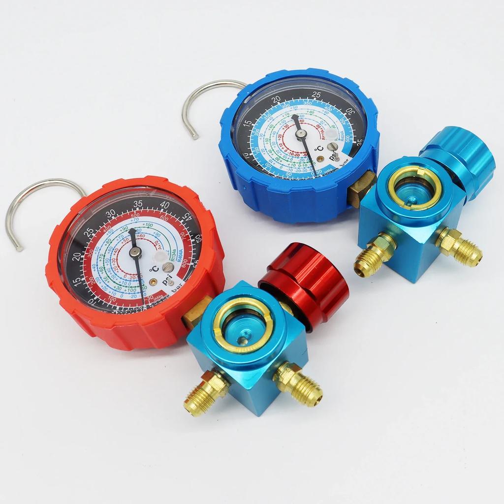 For R410A R22 R134a R404A Air Condition Gauge Refrigerants Manifold Gauge Manometer Valve 800psi/500psi with Visual Mirror