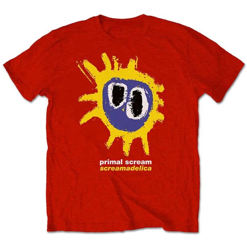 1984 British Acid Rock Primal Scream Original Call Band American Casual Red Short Sleeve T-Shirt Uninhibited Streets Literary