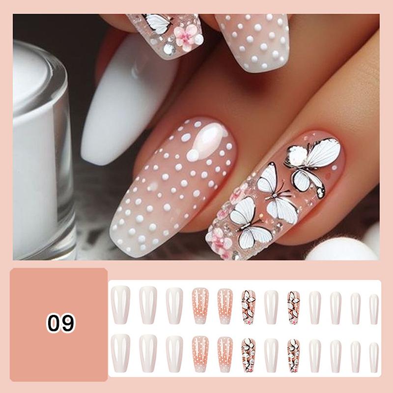 24/30Pcs Medium Fake Nail Set With Jelly Glue Gradient French Press On False Nail Elegantstyle Nails Full Cover Wearing False