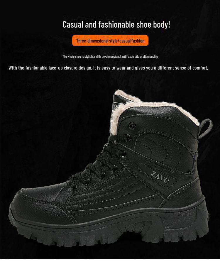 Northeast Herre Svarte Vanntette Sklisikre Høye Snøstøvler - Kuldebestandige, Slitesterke, Fløyelsforede, Bomullssko med Tykk Såle