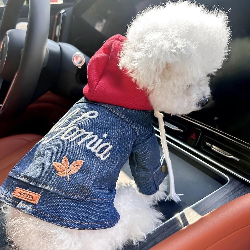Handsome Letter Embroider Pet Denim Hoodie Comfortable Windproof Dog Coats with Drawstring Pet Cowboy Outfit Spring Autumn