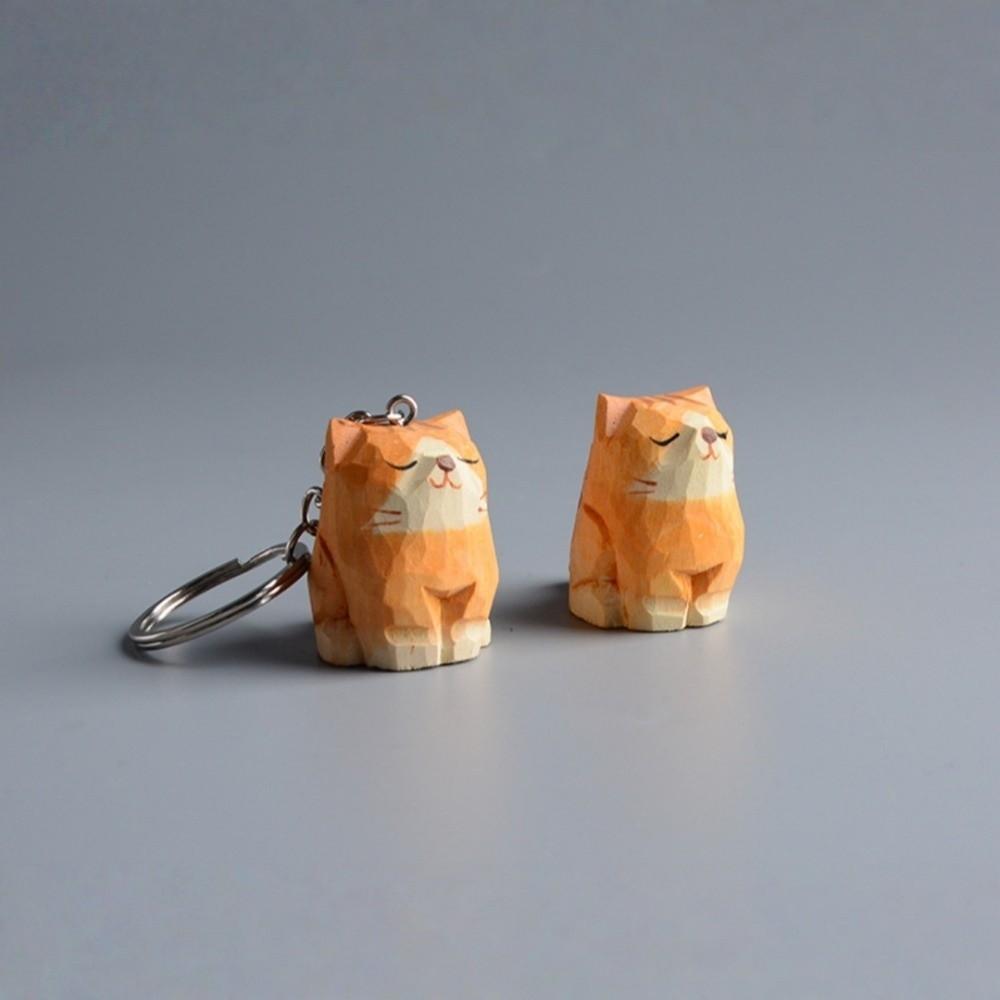 Creative Wooden Carving Cat Keychain Handmade Siamese Cat Keyring Hanging Accessory