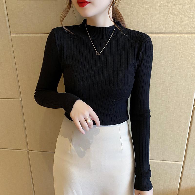 Maglione Base a Collo Semi-Alto da Donna Slim Fit a Maniche Lunghe Top in Maglia