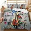 İkiz Boy Rock Müzik Yorgan Kılıfı Seti Hip Hop Hippie Yorgan Kılıfı Mavi Gitar Polyester Yatak Takımı Gençler İçin