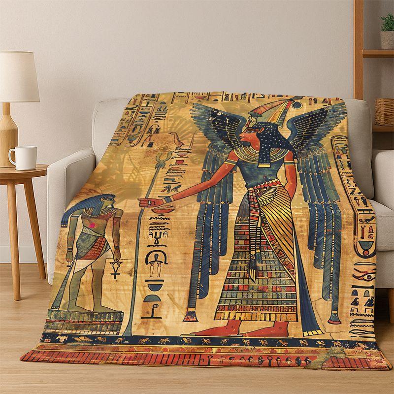 Egyptian Mythological mural pictograph Flannel Blanket Soft Warm Blanket Throw Blanket for Bedroom Living Room Bed Travel Picnic