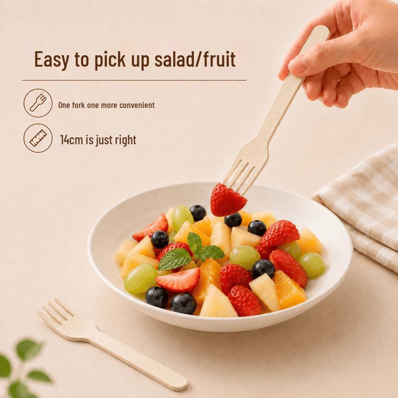 Biodegradable Disposable Wooden Forks, 100-Pack