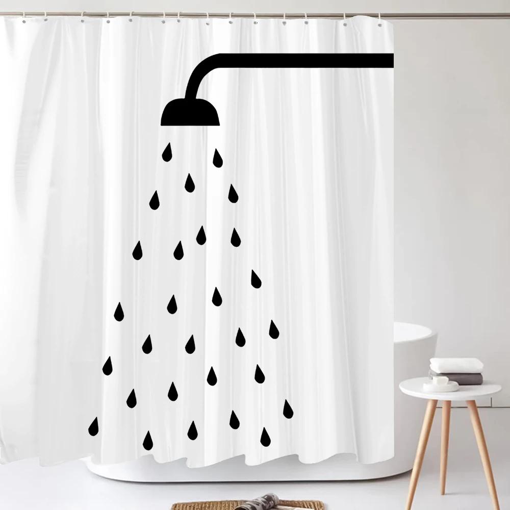 Bathroom Nordic Wind Geometry Shower Curtain Shower Head Abstract Minimalist Art Polyester Fabric Shower Curtain with Hooks