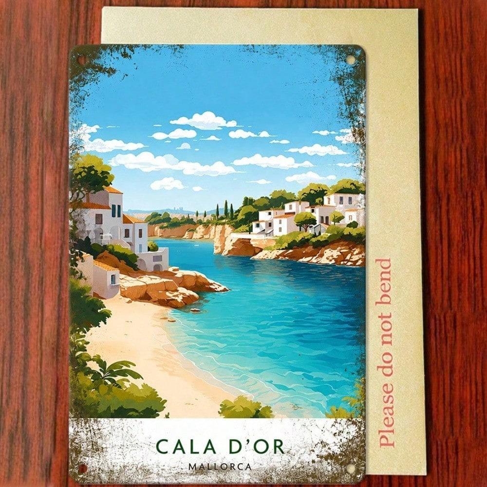 Cala D'or Vintage Mediterranean Beach Tin Sign, Retro Coastal Metal Plaque, Sturdy Wall Art for Vacation Home Patio Decor