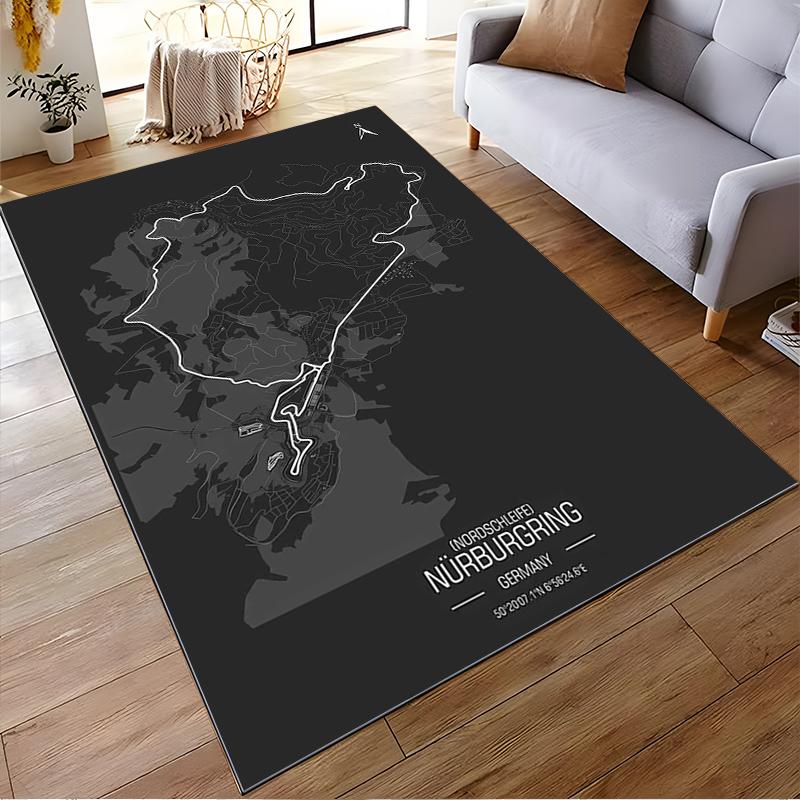 Nürburgring Track Map for Car Racing Enthusiasts Rug Suitable for Use As an Anti-slip Game Mat for Living Room and Bedroom Sofas