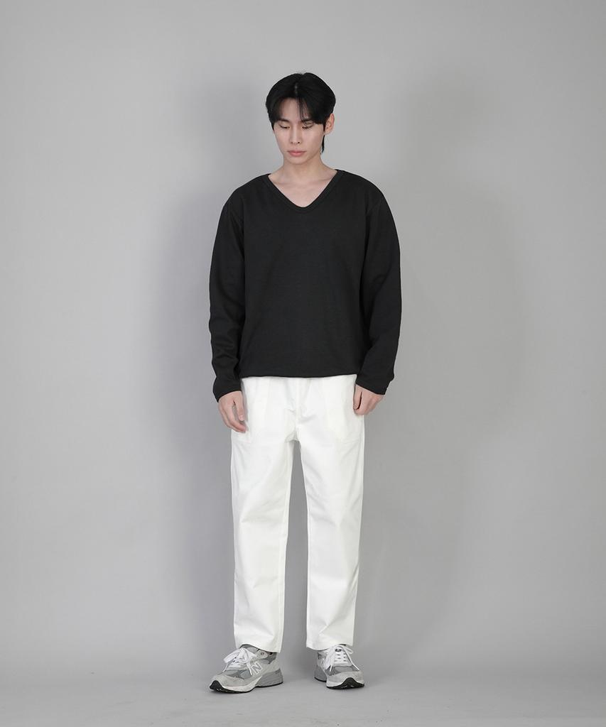 Seinteukeulu Plain V-Neck Sweatshirt Rvs-874 Black
