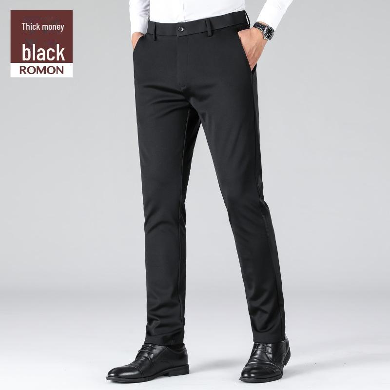 

Мужские узкие прямые брюки в деловом стиле, не боящиеся морщин, эластичные - черные 38 waist, 3 feet