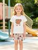 Little Girls Cute Dancing Elephant Print Outfit Crew Neck Short Sleeve T-Shirt & Shorts Casual Summer 2 Piece Clothing Set for Kids 2-8Y