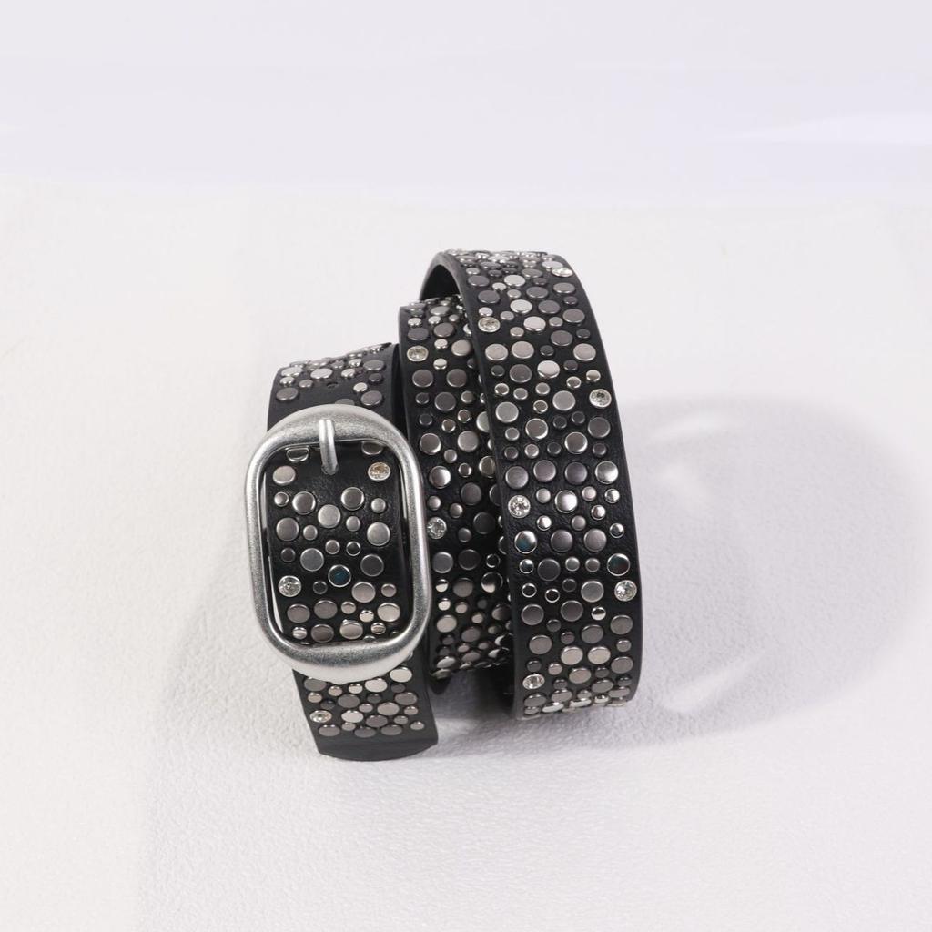 Women Belt Punk Pin Buckle Vintage Rivets Leather Belts Jeans Waistband