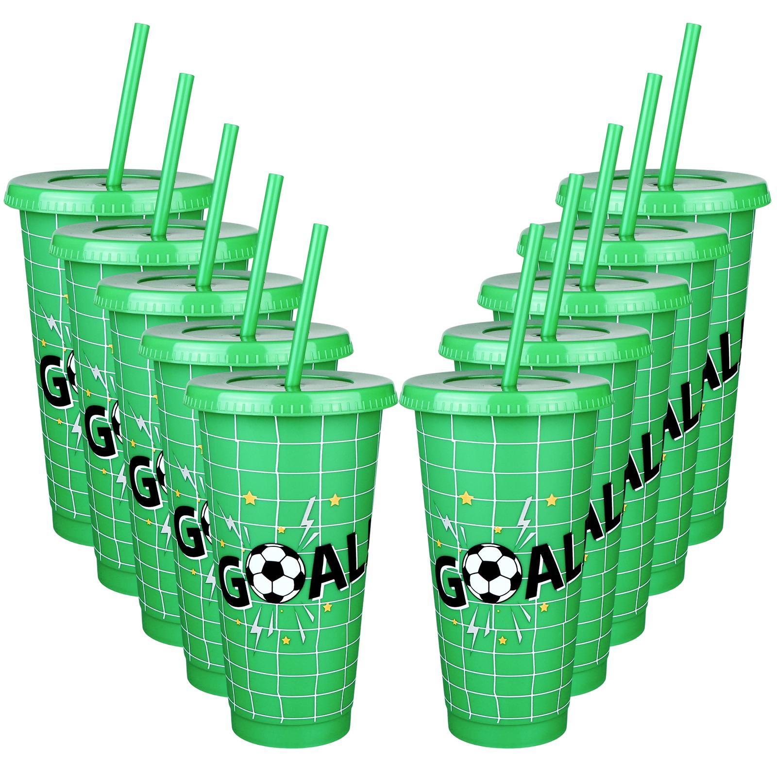 

10 шт. Пластиковые стаканы для футбола 24 унции Многоразовый стакан с крышкой и соломинкой Украшенные Подарки на день рождения в стиле футбола Для тренера Фаната Мужчин Женщин 1