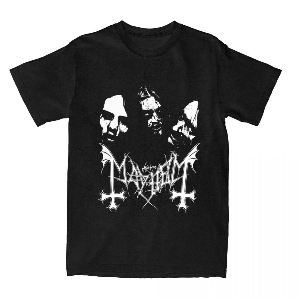 Męski T-Shirt Zespół Rockowy Mayhem Black Metal T-Shirt Vintage 100% Bawełna Krótki Rękaw Okrągły Dekolt T-Shirt Kobiety Rozmiar EU Unisex Topy