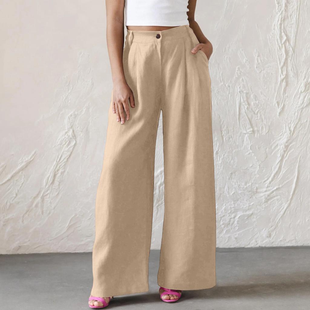 Ladies' Color Casual Fashion Breathable Loose Cotton And Linen Pants