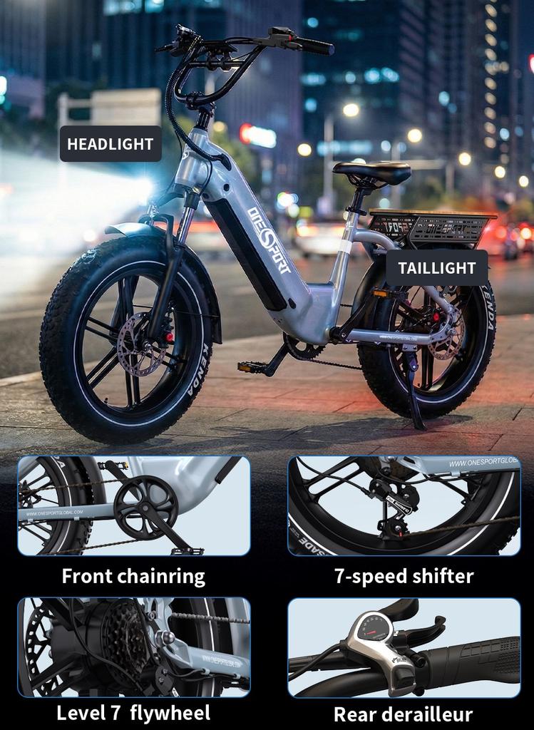 ONESPORT OT08 Elektrické kolo 500W Motor 48V 18Ah Baterie 20palcové Tlusté Pneumatiky E-Bike s Hydraulickou Kotoučovou Brzdou pro Všechny Terény
