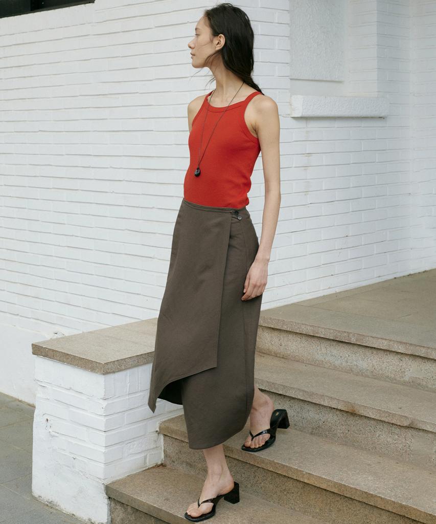 Otte Linen Asymmetry Wrap Skirts_Brown
