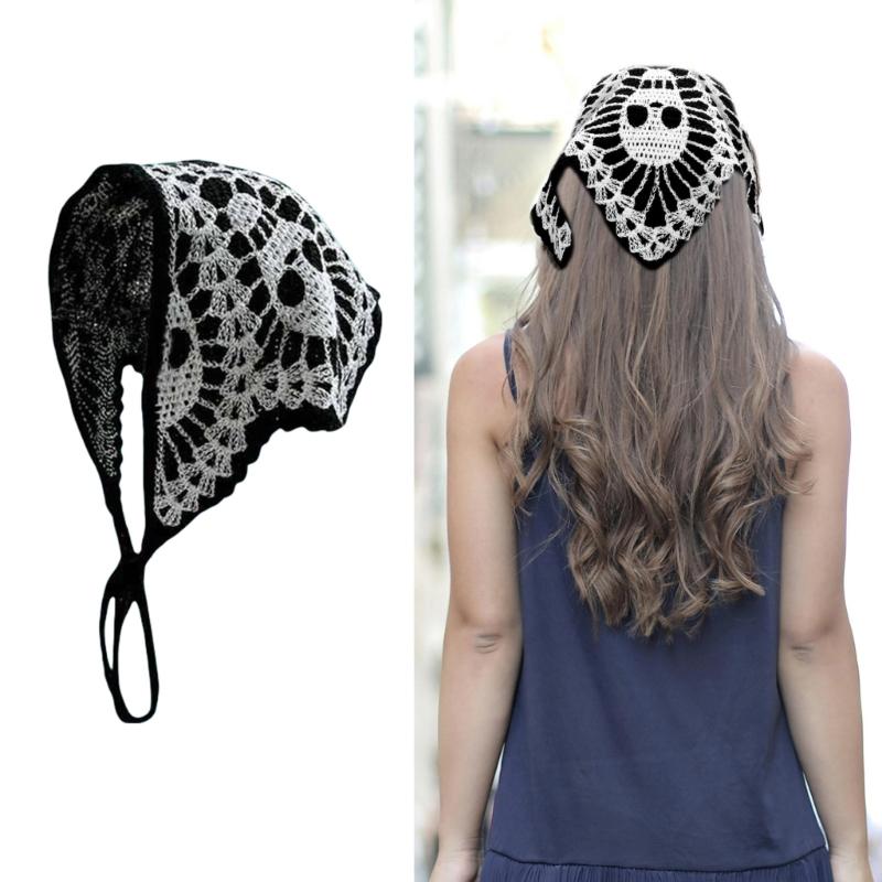 Elegant Skull Pattern Head Scarf Headband Dark Series Hairscarf Bandanas Headpiece for Halloween Party Photo Headscarf
