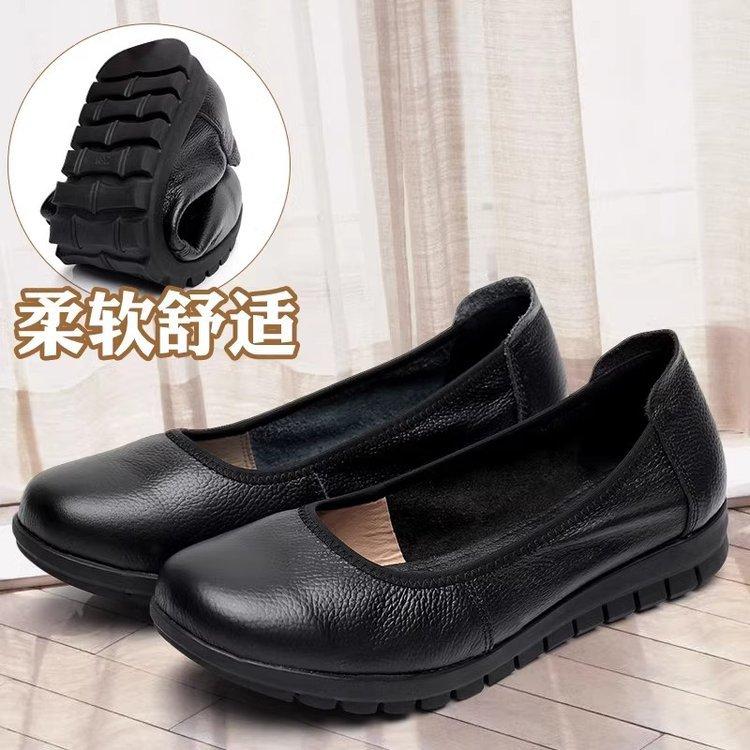 Non-slip Work Shoes Women's Hotel 2025 Autumn Flat-bottomed Comfortable Soft-soled Tooling Shoes Work Leather Shoes Interview Flight Attendant Shoes