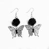 Gothic Black Rose & Snake Butterfly Earrings