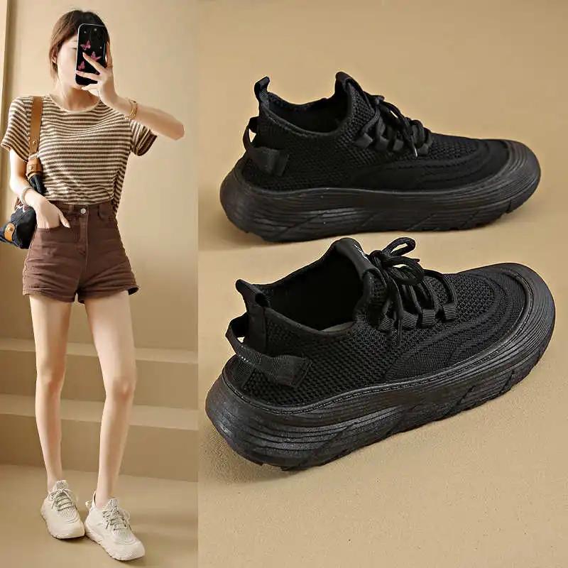 Fashion Chunky Height Increasing Women Shoes Retro Flats Sneakers 44 Size New Products Sports Clearance Womenshoes Teni Best