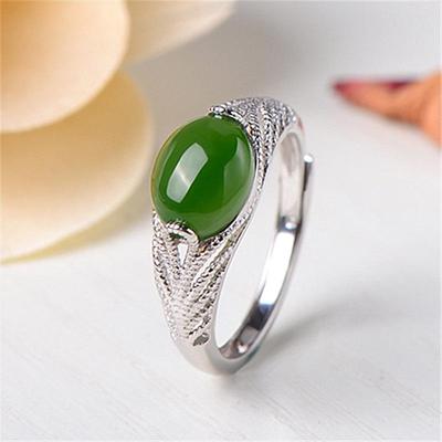 Hetian Jaspis Imitation Chalcedon Ring - Smaragdgrün Diamant Offenes Design