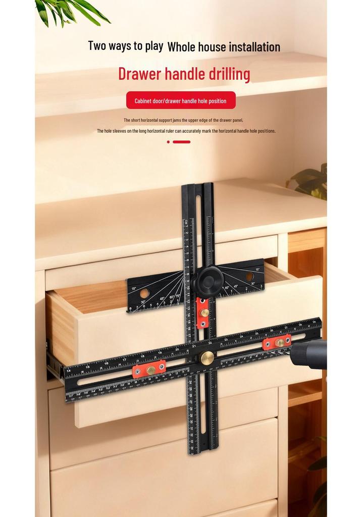 Multi-Shape Splicable Hole Punch Ruler: Automatic Click Point Multi-Functional T-Square for Woodworking