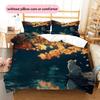 Autumn Leaf Cat  Pattern Bedding Quilt Set Quilt Cover Pillowcase Home Decoration  Gift (1 * duvet cover + 2 * pillowcase, without core)