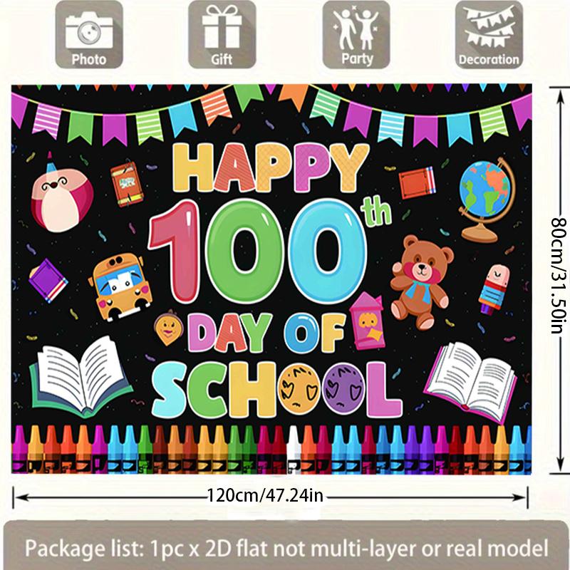 2D flat background banner - Happy 100-day school start celebration, no power connection required, suitable for living room,