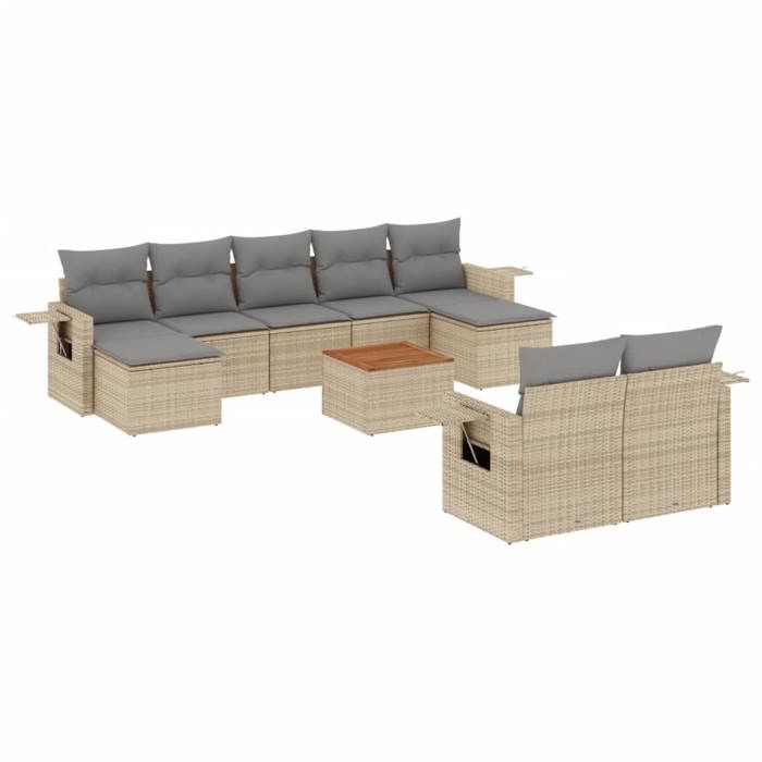 VidaXL Salon de Jardin avec Coussins 10 pcs, Canapés de Terrasse, Ensemble de Meubles de Patio, Mobilier d'Extérieur, Beige 3224778