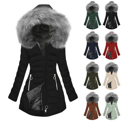 Women Hooded Plus Velvet Corduroy Coat Ladies Winter Cotton Coat Thickened Mid Length Warm Jacket