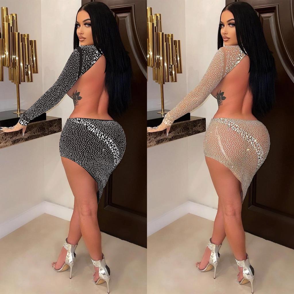 European and American Fashion One-Shoulder Asymmetrical Cut-out Backless Dress