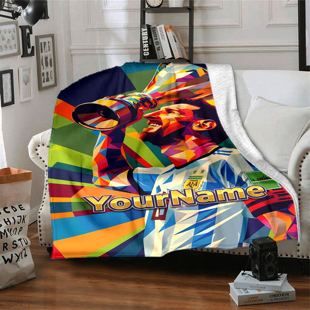 Messi Customize Text Blanket Gift Personalized Blanket Durable Comfort Suitable for Sofa Bedding Office Picnics Ideal for All Seasons