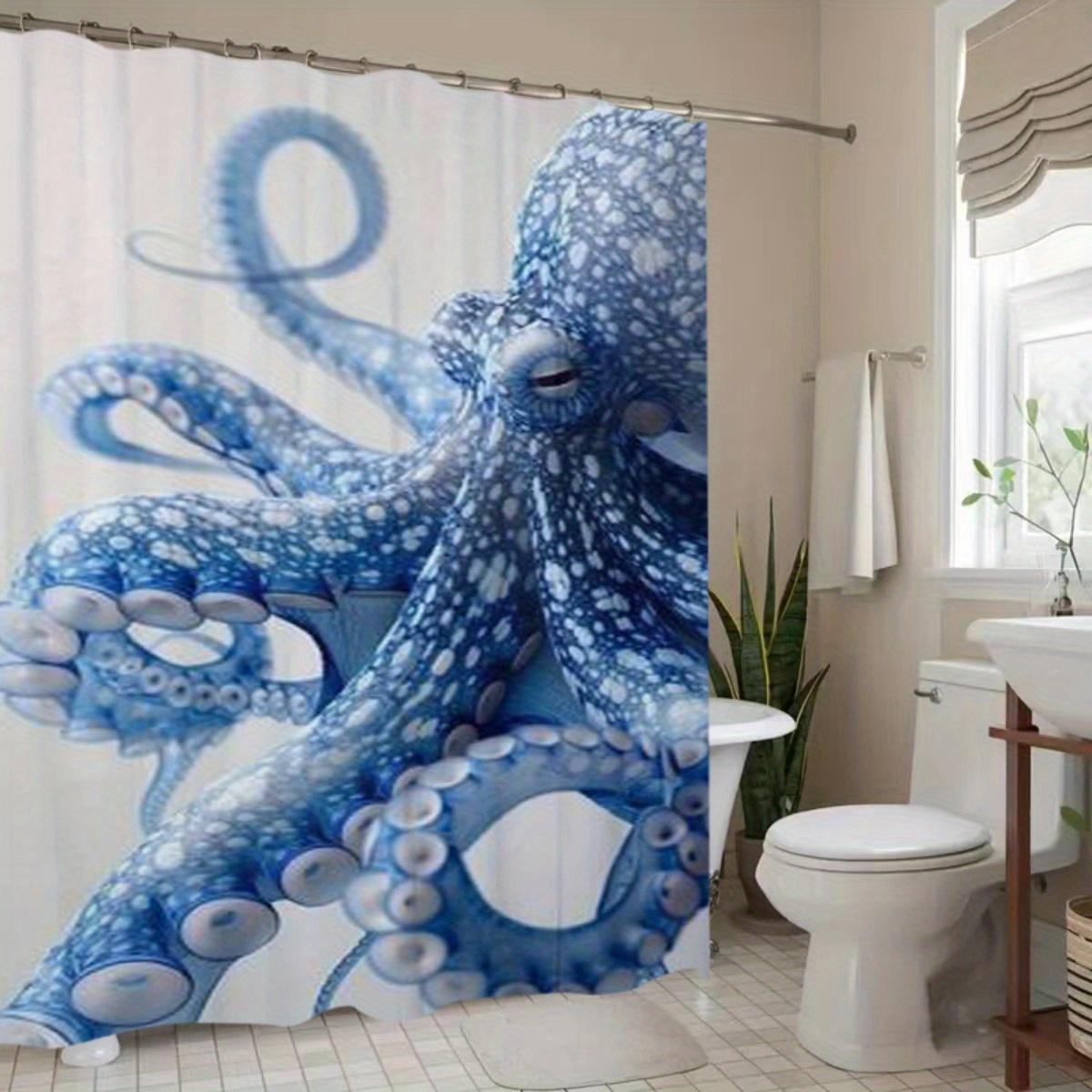 

1 шт. Синий осьминог весной Крупный план Изображение Полиэстер Занавеска для душа Домашний декор Печатная занавеска Без отверстий Перегородка для ванной комнаты 90x180cm