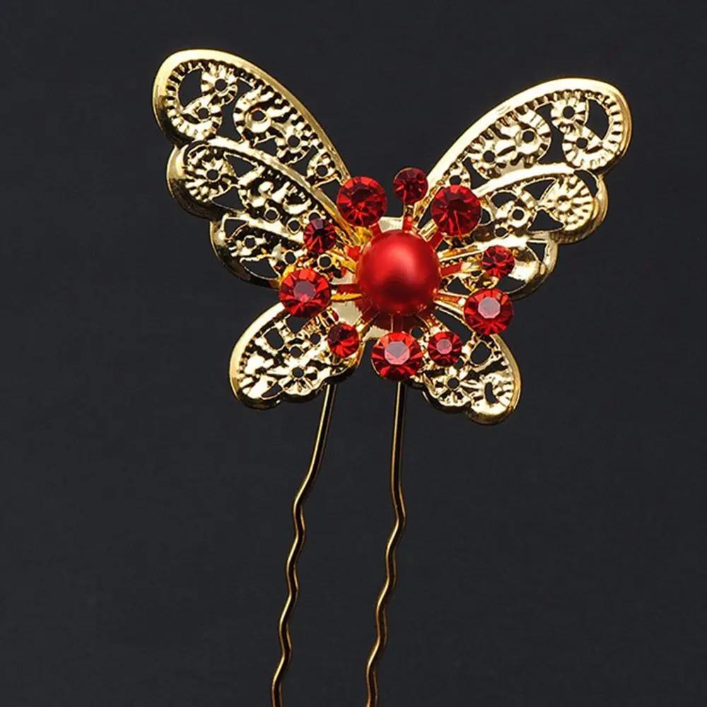 5Pcs Fashion Metal Pearl Flower Hairpin Stick Headwear U-shaped Rhinestone Hair Clip Headdress Bridal Hairpin Wedding