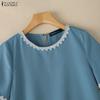 ZANZEA Women Casual Round Neck Solid Color Summer Short Sleeve Dress
