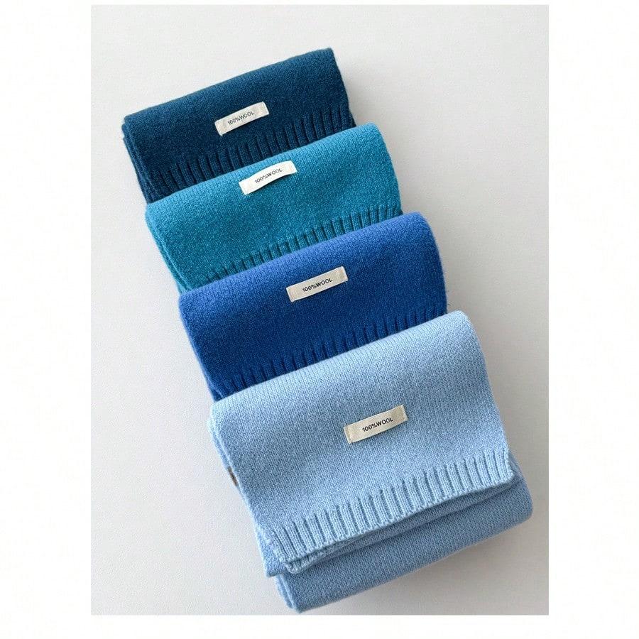 Quiet high-grade blue scarf wool women's autumn and winter warm knitted versatile women's scarf