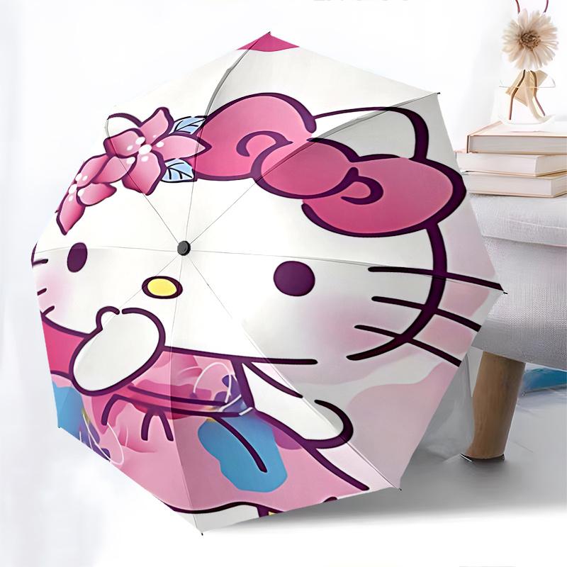 1pc Hello Kitty Automatic Opening/Closing Umbrella with Floral Crown Design - Portable Three-Fold Design, 8-Bone Iron Frame Outdoor Umbrella, Ideal Gi