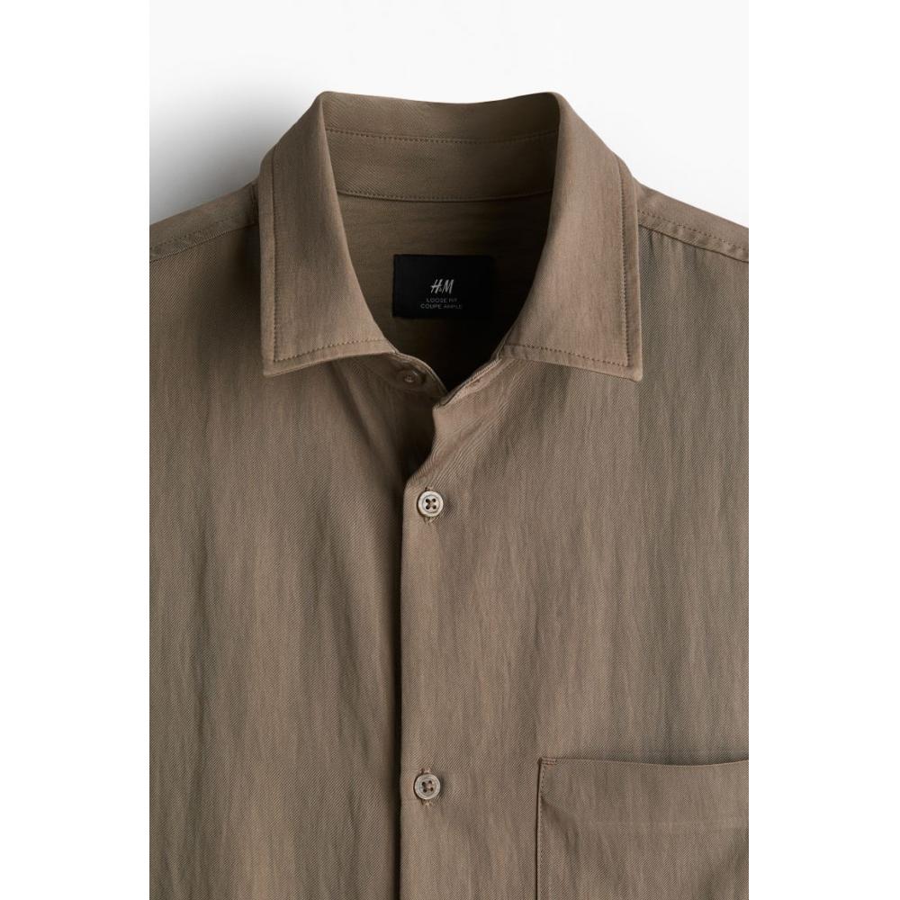 H M Satin sHirt Loose Fit Dark Beige
