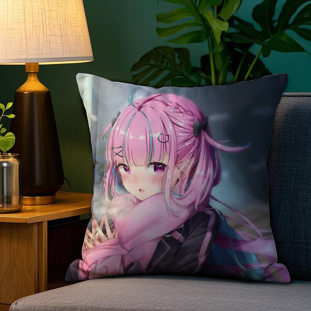 H-Hololive M-Minato Aqua Pillow Case Plush Fabric Soft Double Sided Print Sofa Cushion Cover Throw Pillow Covers