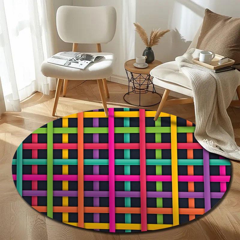 Handmade Style Round Abstract Multicolor Accent Rug, Non-Slip Floor Mat for Kids Room