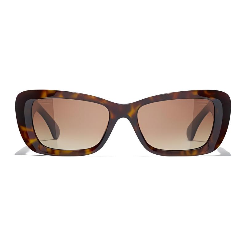 CHANEL Logo Design Acetate Irregular Sunglasses Women's Tortoiseshell