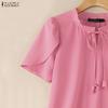 ZANZEA Blusa Casual de Mujer con Cuello Redondo, Color Sólido, Manga Corta Suelta