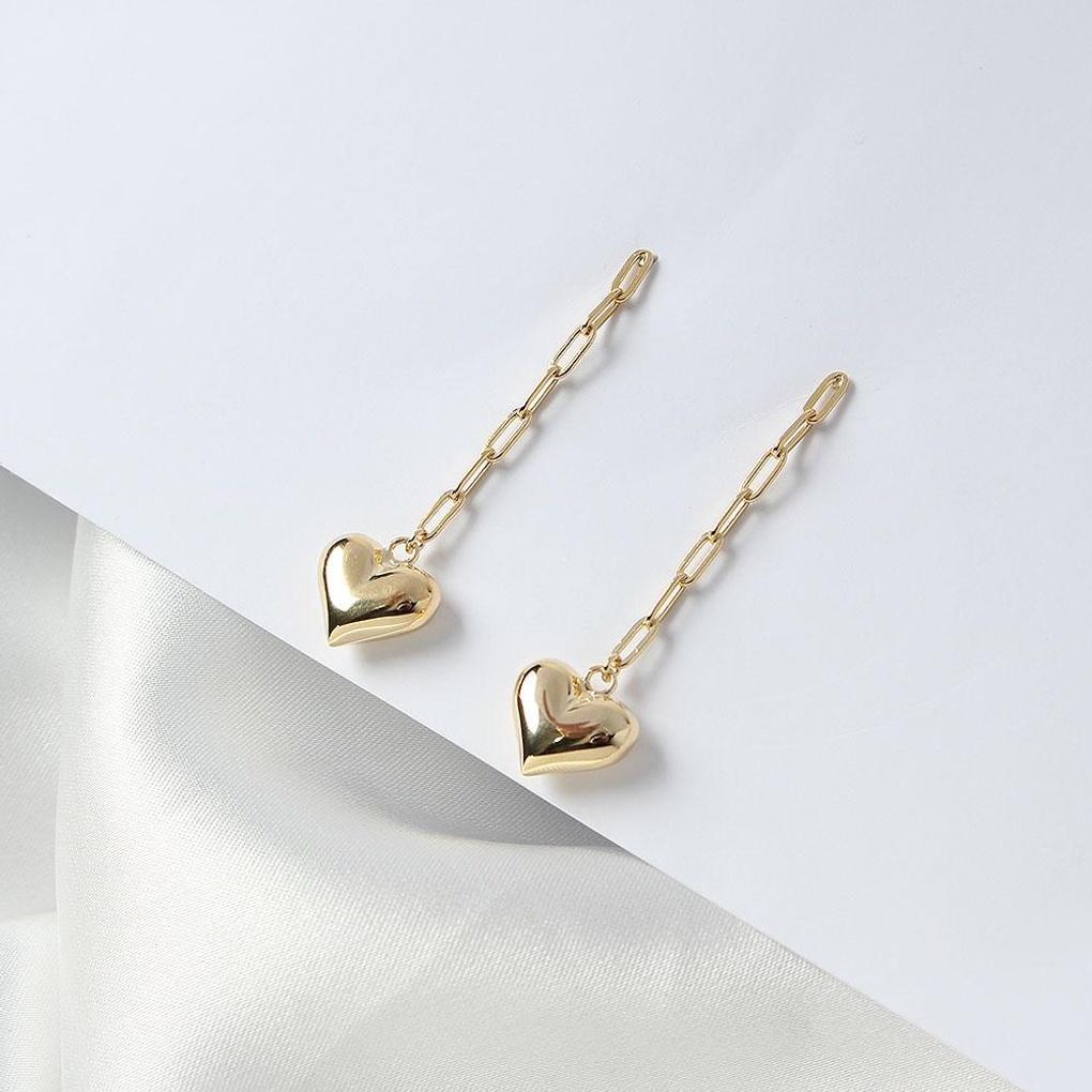 925 Silver Gold Plated Heart Clip Chain Earrings