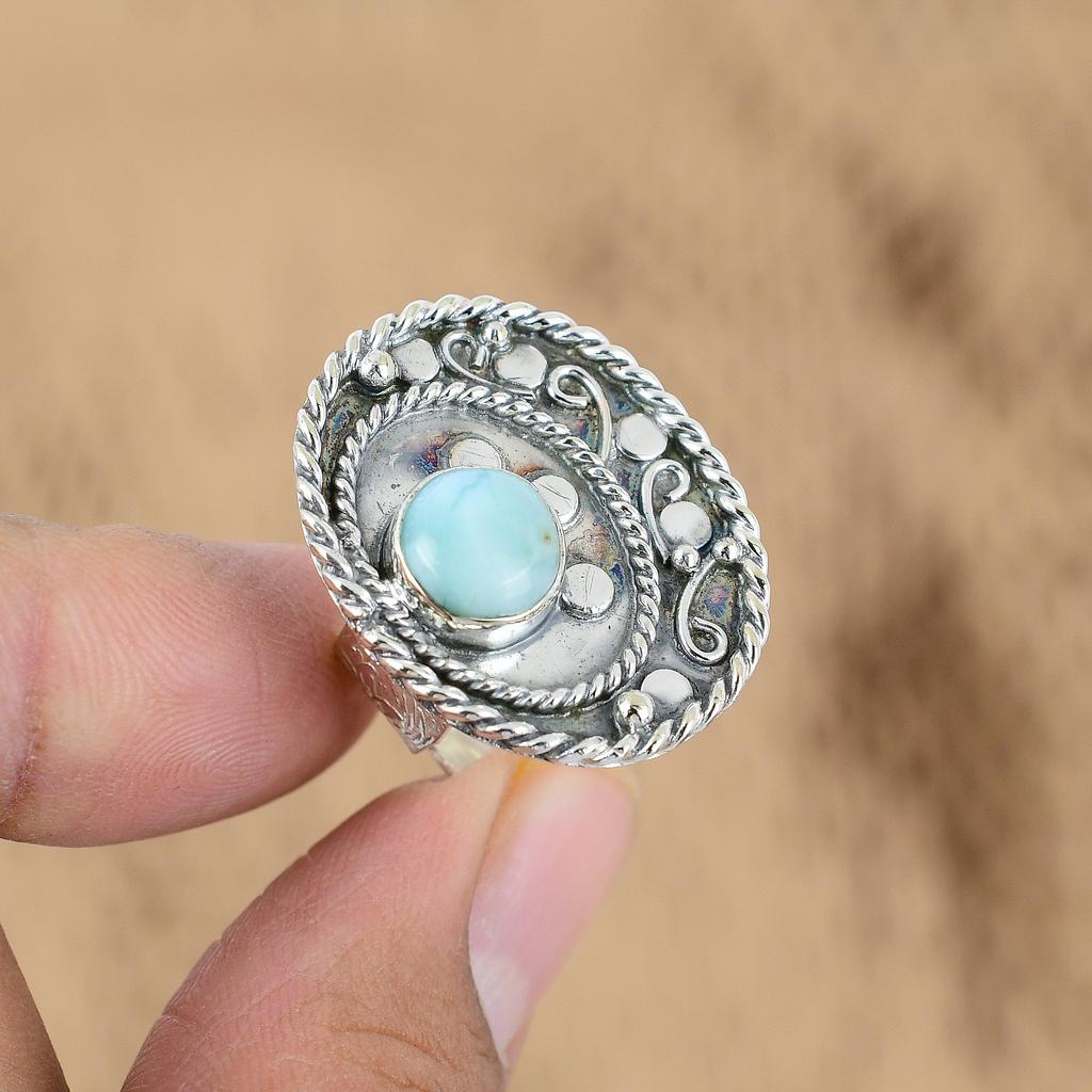Natural Larimar Multi Stone Sister Anniversary Ring Jewelry 925 Sterling Silver