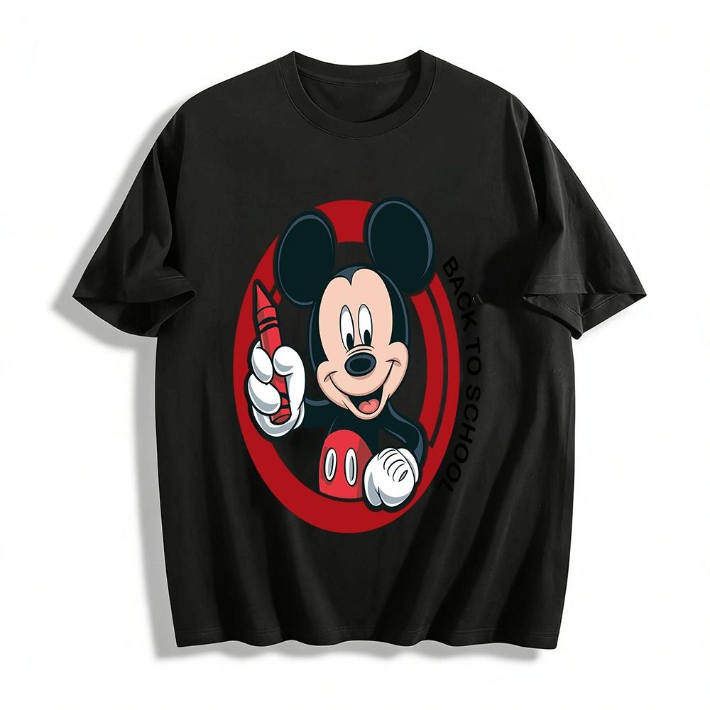 

Back To School Mickey Mouse Crayon Print Casual Short Sleeve T-Shirt Pure cotton T-shirt XXS