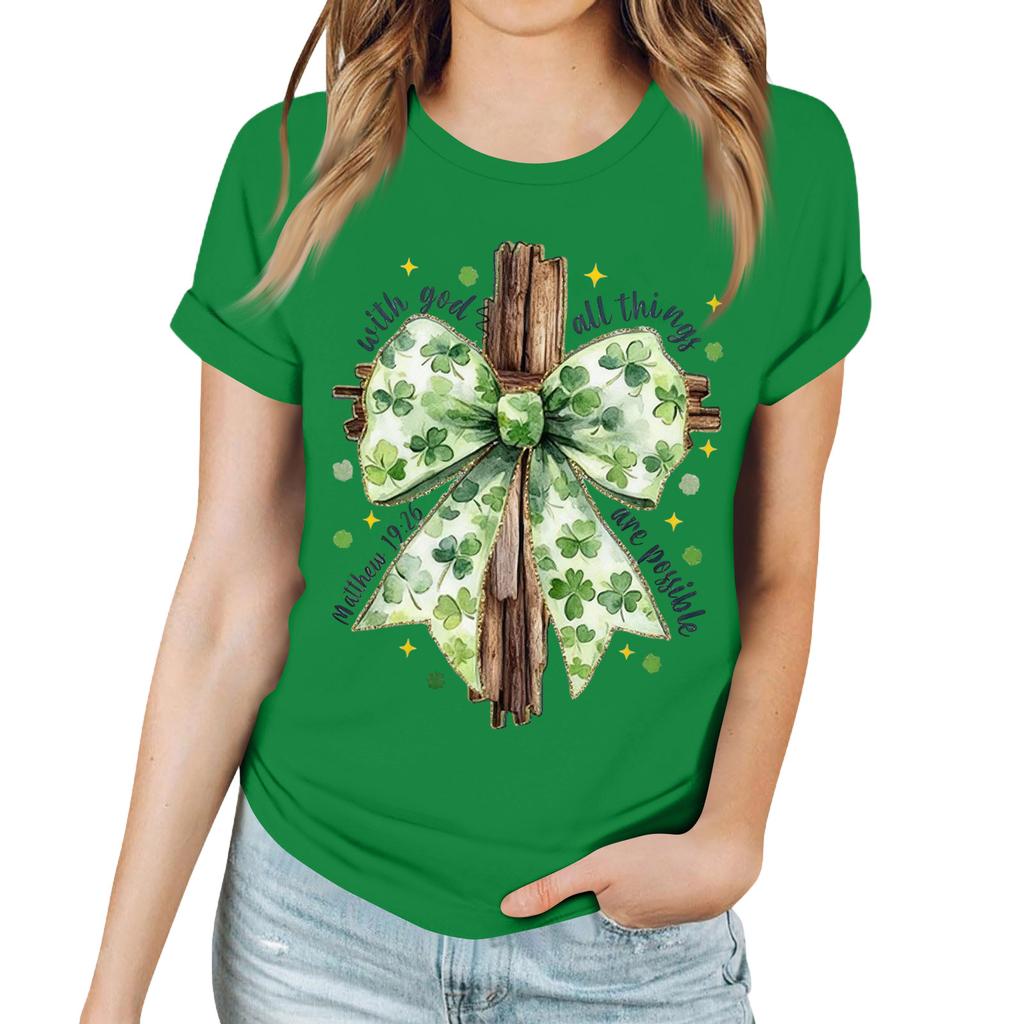 Women's Casual Printed T-Shirt Round Neck Pullover Short Sleeve Top