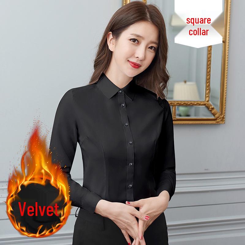 Elegant Slim Fit Warm White Women's Long Sleeve Blouse for Autumn/Winter Workwear